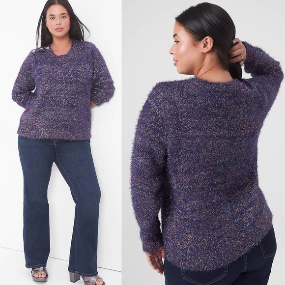 Lane Bryant Classic Crew-Neck Eyelash Tinsel Sweater Sz 14/16 NWOT - Picture 1 of 9